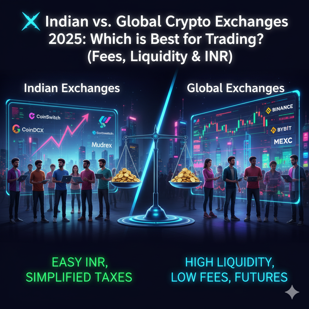 Indian vs. Global Crypto Exchanges 2025: Which is Best for Trading? (Fees, Liquidity & INR)